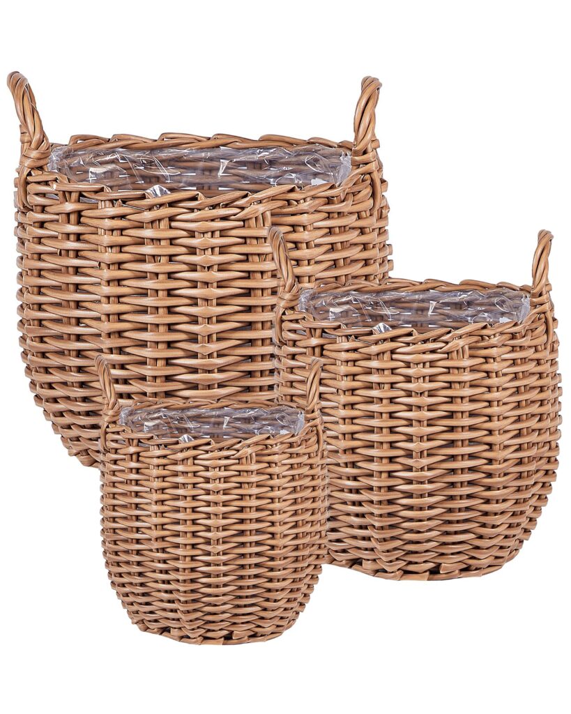 Zestaw 3 doniczek AUCUBA 26/34/44 cm Jasnobrązowy