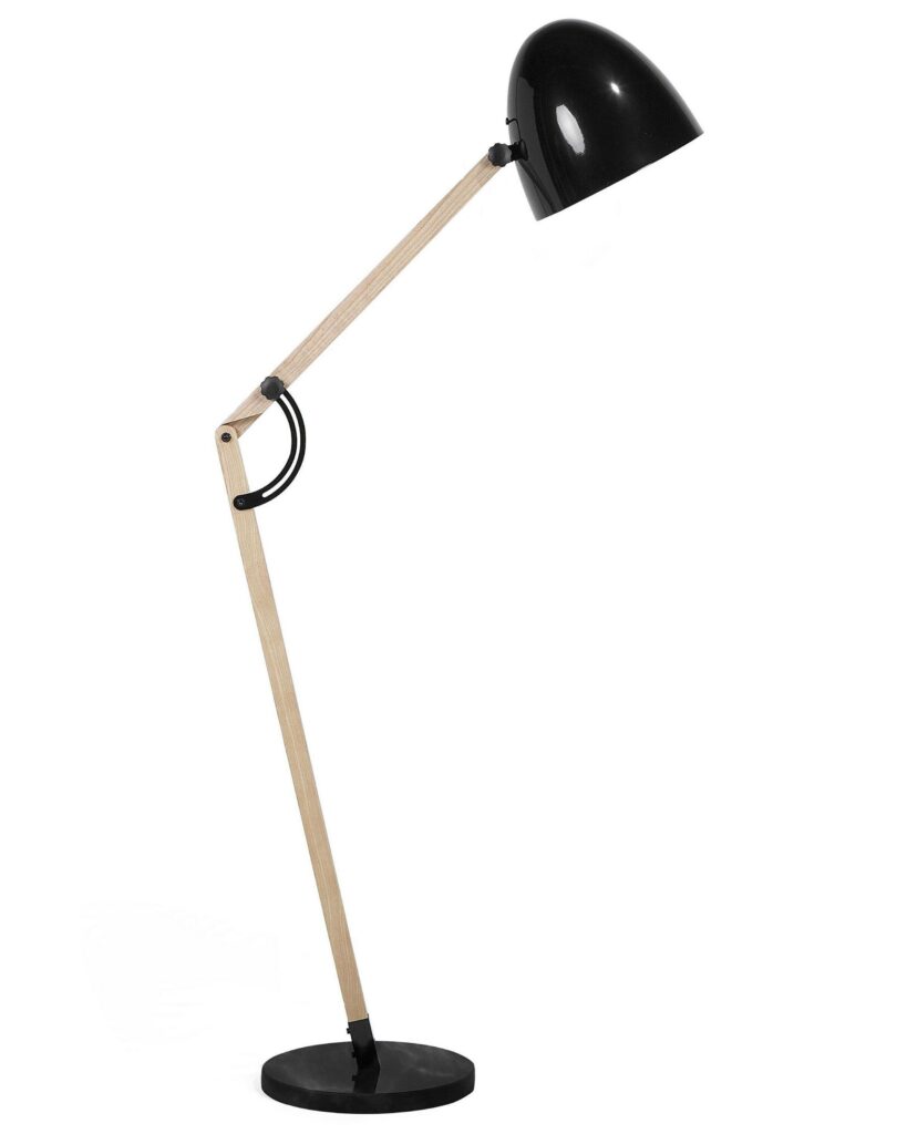 Lampa podłogowa HETTON Regulowana Drewno dębowe Czarny