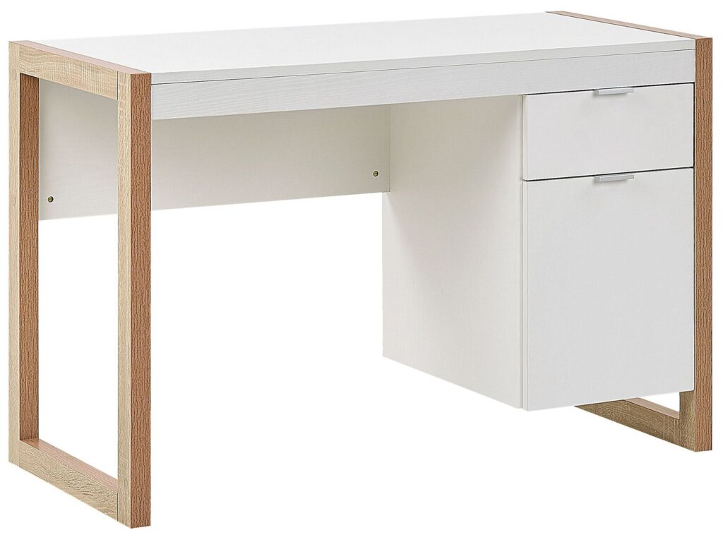 Biurko JOHNSON 112 cm x 50 cm ze schowkiem Brązowy/ biały