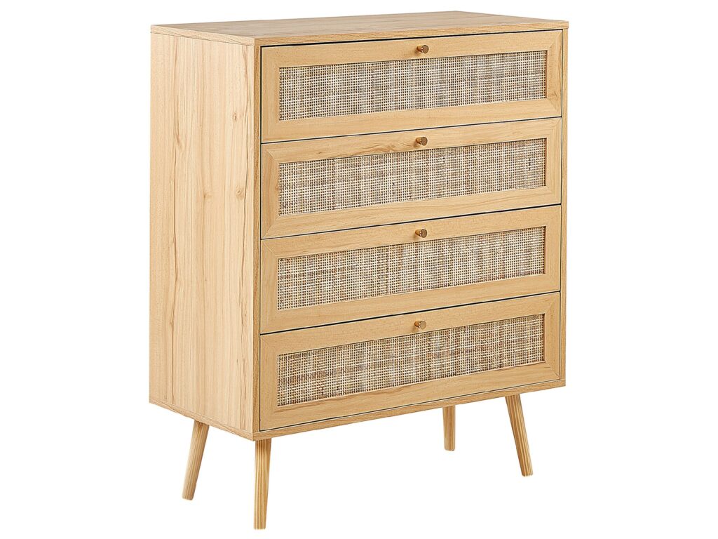 Komoda 4 szuflady PEROTE Rattan Jasnobrązowy