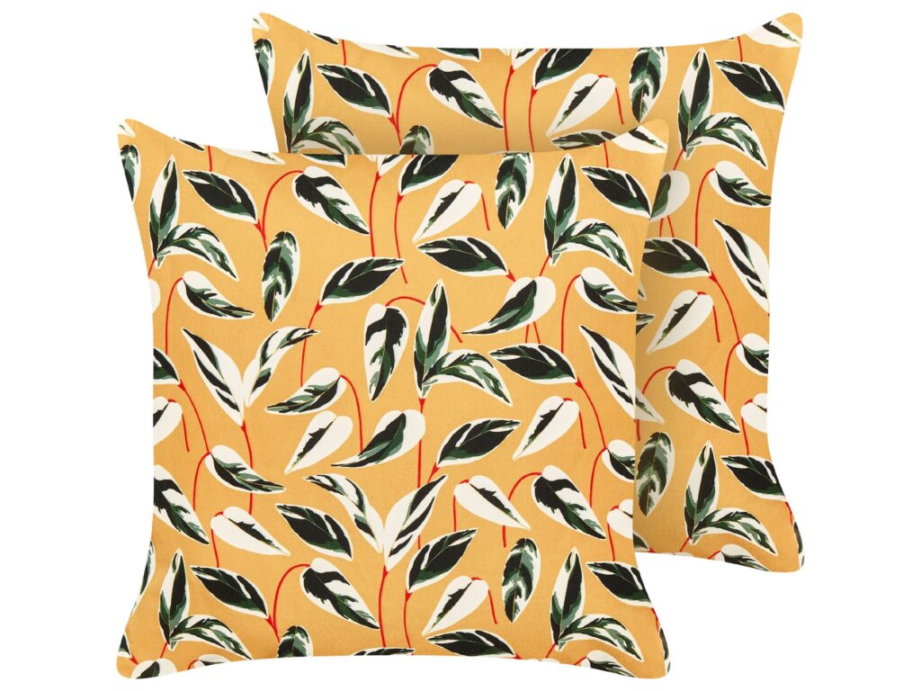Zestaw 2 poduszek ogrodowych TAGGIA Wzór roślinny 45 x 45 cm Żółty