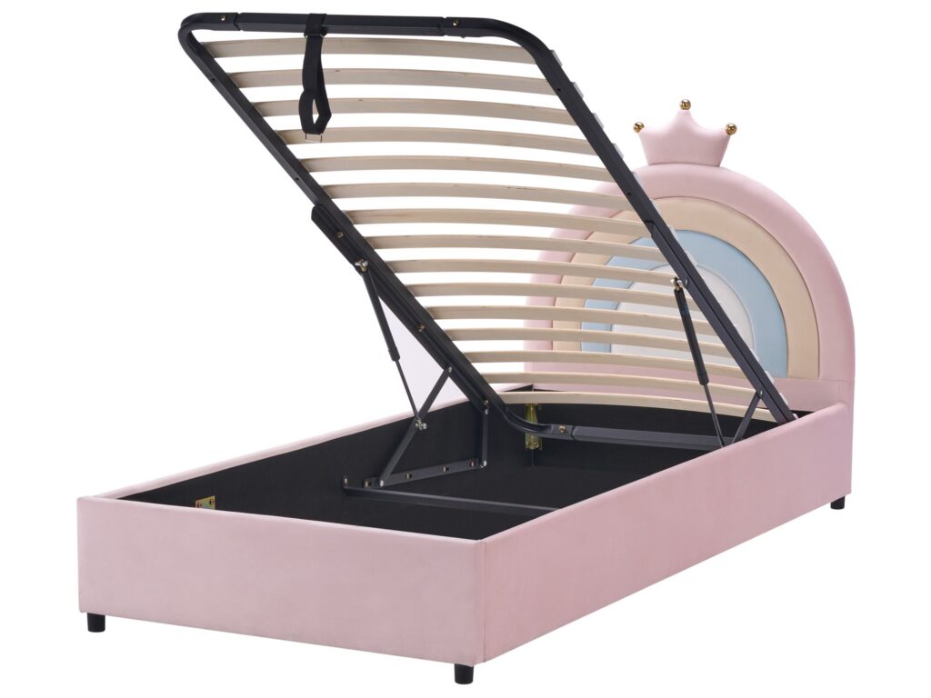 Łóżko dziecięce z pojemnikiem Korona Welur GRISETOT 90 x 200 cm ze schowkiem Różowy