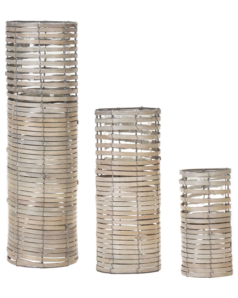 Zestaw 3 świeczników ROVARE Drewno topolowe 60/39/25 cm Szary