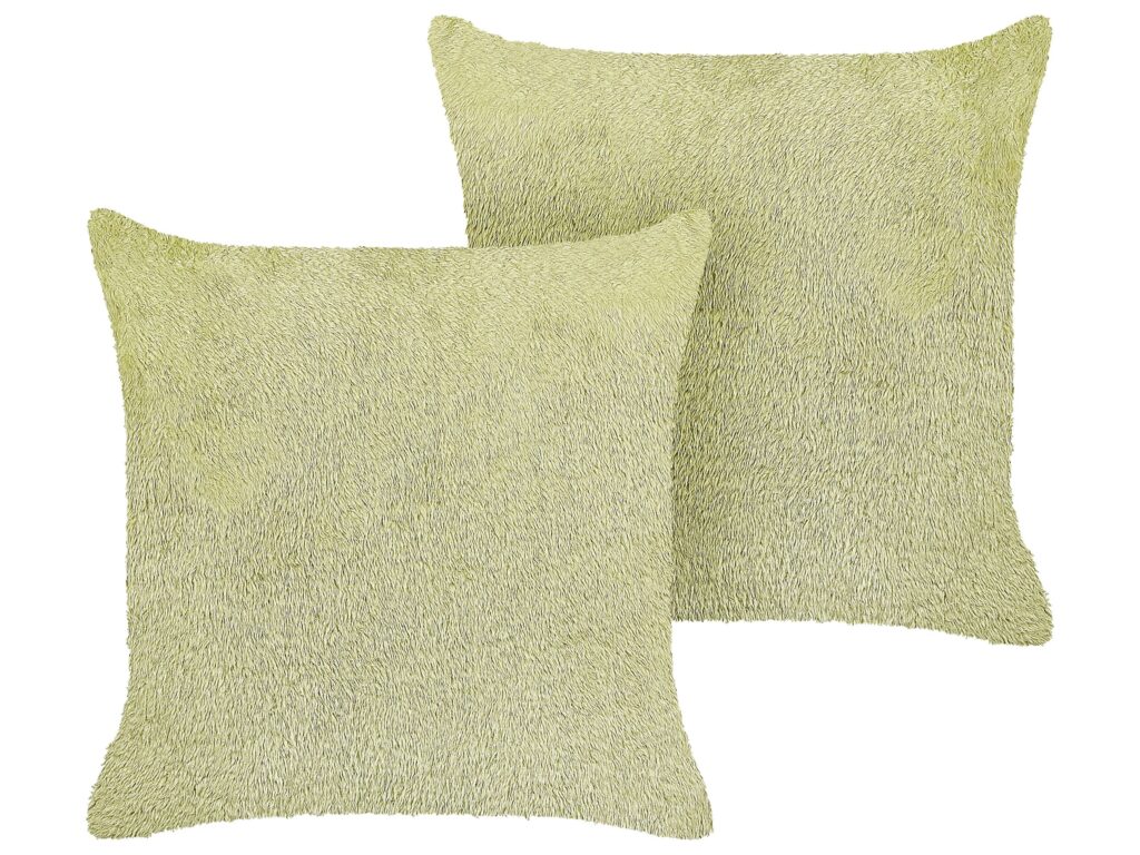 Zestaw 2 poduszek dekoracyjnych PILEA Sztuczne futro 45 x 45 cm Jasnozielony Jednolity