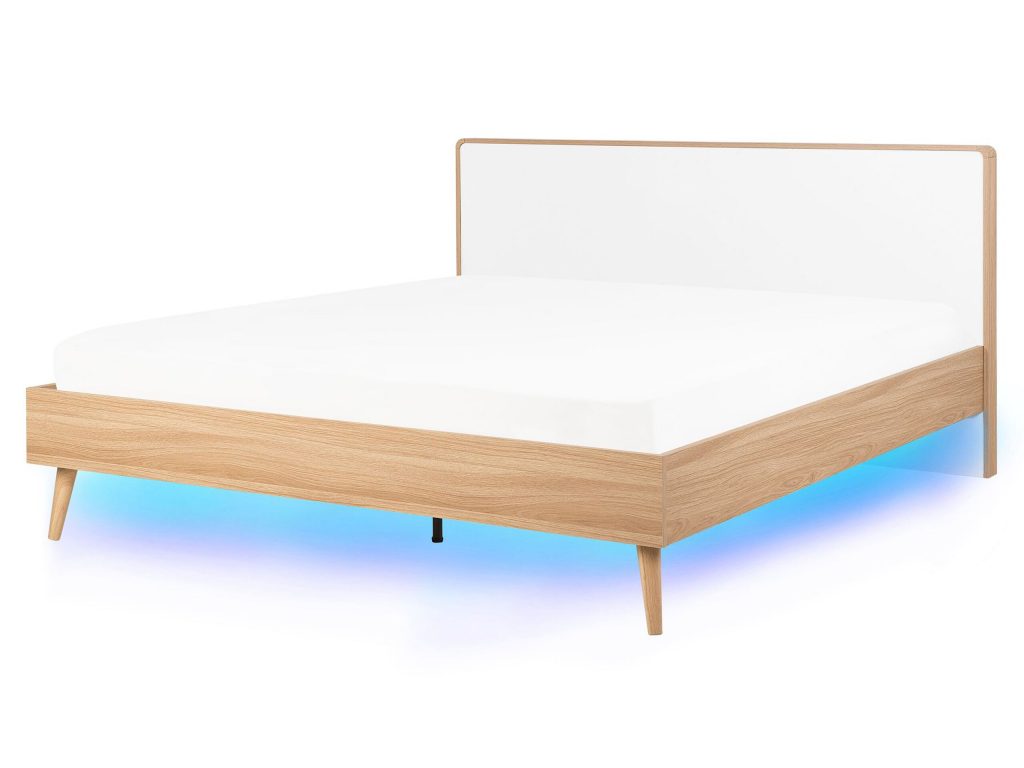 Łóżko LED SERRIS 160 x 200 cm Jasnobrązowy