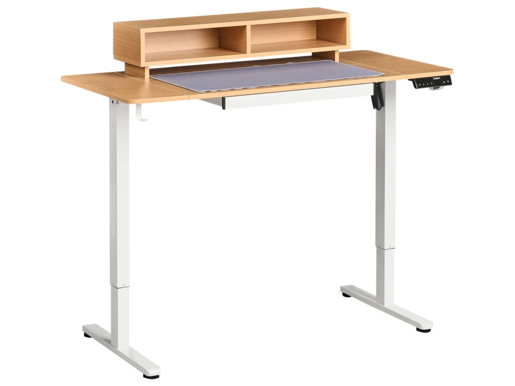Biurko regulowane elektrycznie LUCAMA 120 cm x 60 cm Z portem USB Jasny brąz/ biały