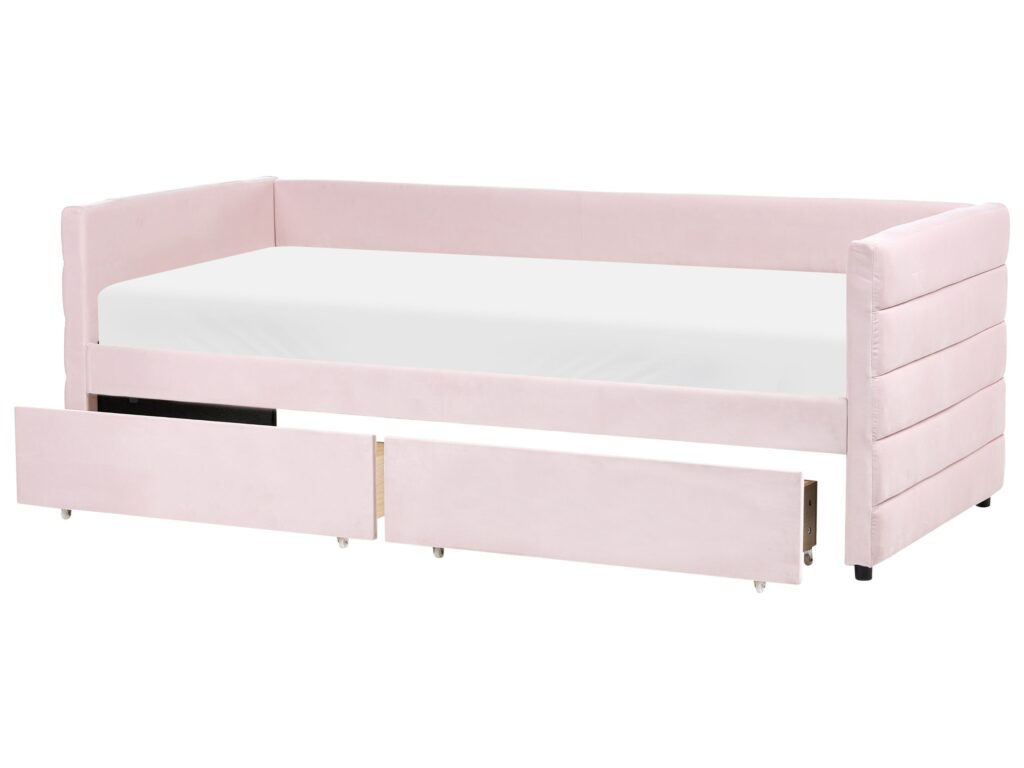 Łóżko dzienne z szufladami Welur MARRAY 90 x 200 cm Pastelowy róż