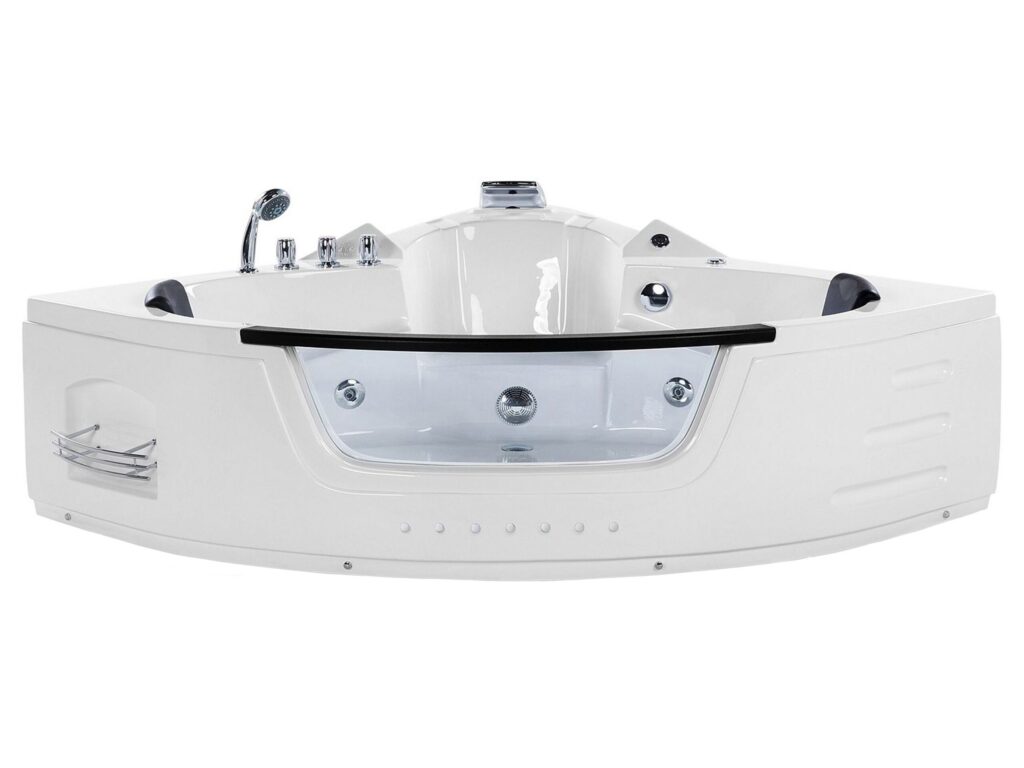 Wanna narożna z hydromasażem LED MARTINICA 198 x 144 cm Biały