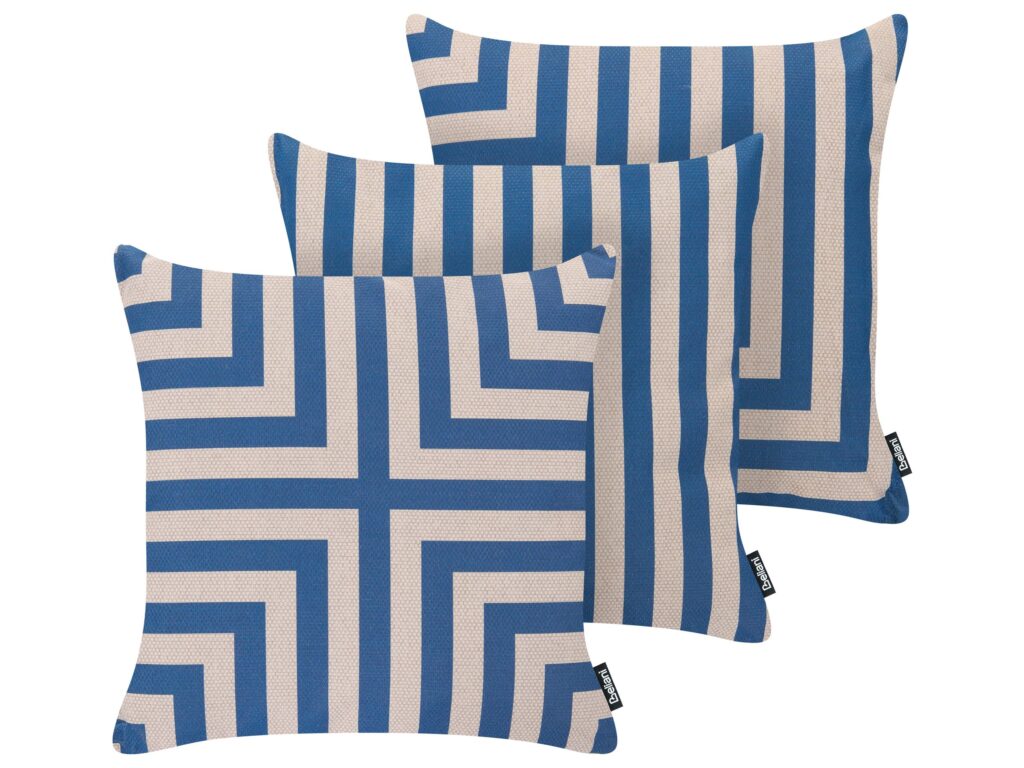 Zestaw 3 poduszek ogrodowych APIOS Wzór geometryczny 45 x 45 cm Beżowy/ niebieski